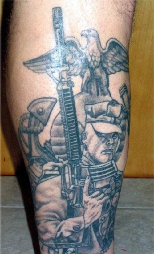 Grey Ink Marine Army Tattoo