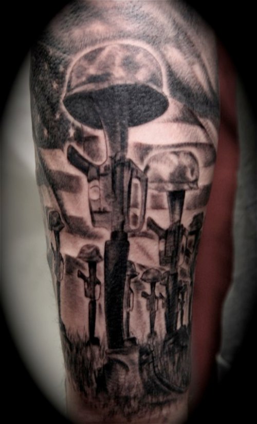 Memorial Army Tattoo On Left Sleeve