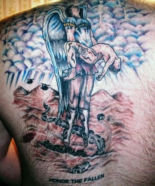 Army Angel Tattoo On Back