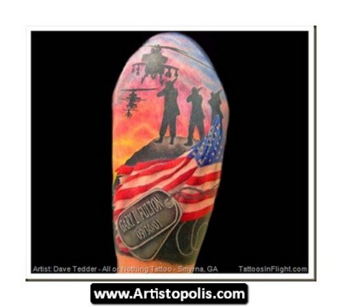 Colored Army Tattoo On Half Sleeve