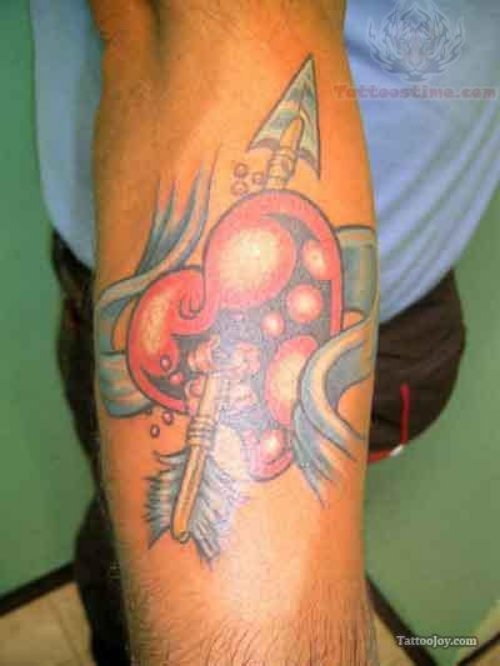 Heart And Arrow Pierced Tattoo On Arm