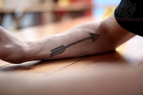 Grey Ink Arrow Tattoo On Men Arm