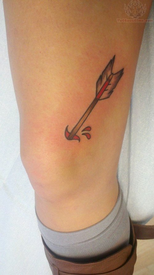 Rip Skin Arrow Tattoo On Leg