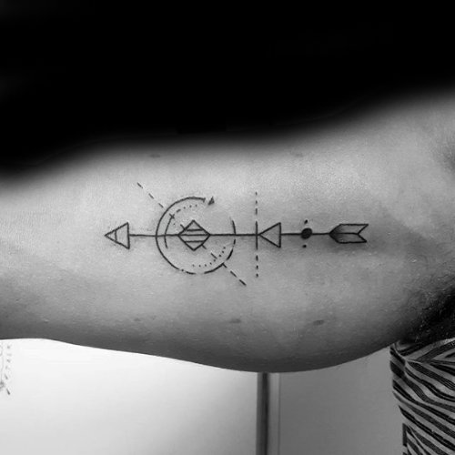 Geometric Small Arrow Tattoo On Inner Bicep Arm