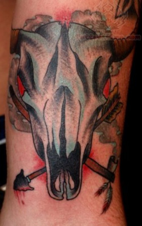 Cow Skull and Arrow Tattoo
