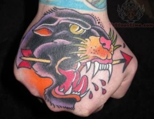 Panther Head Pierced With  Arrow Tattoo
