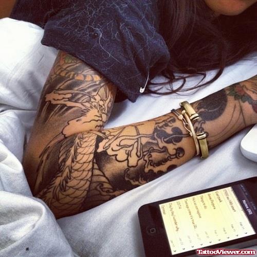 Asian Tattoo On Right Sleeve