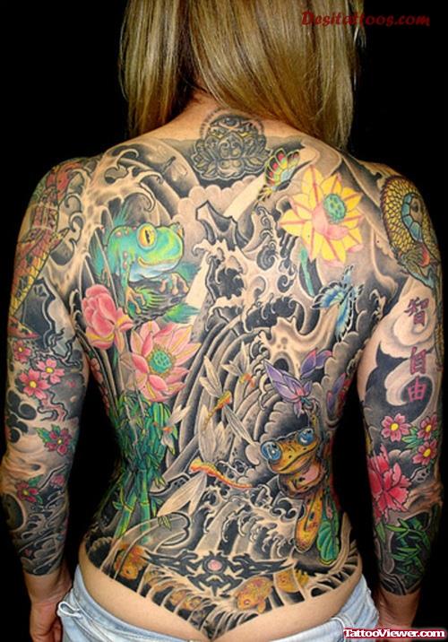 Awesome Colored Asian Tattoo On Full Body