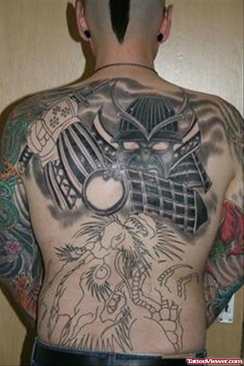 Asian Tattoo On Man Back Body