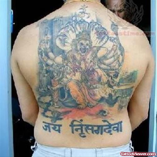 Color Ink Religious Asian Tattoo On BAck