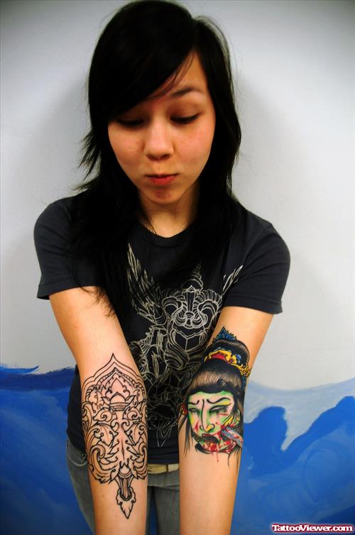 Asian Tattoos On Both Sleeve