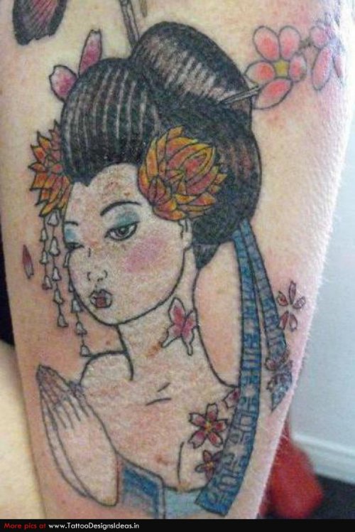 Asian Geisha Girl Praying Tattoo