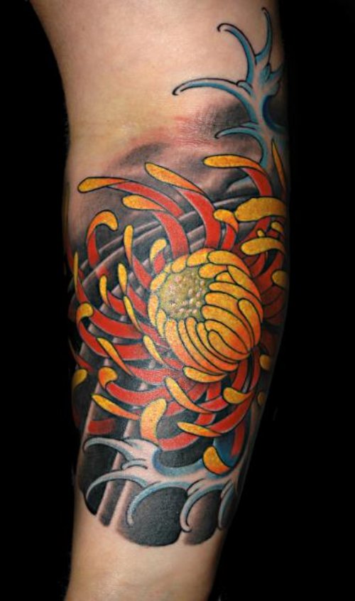 Asian Flower Tattoo On Sleeve