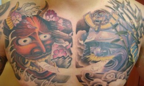 Asian Tattoos On Man Chest