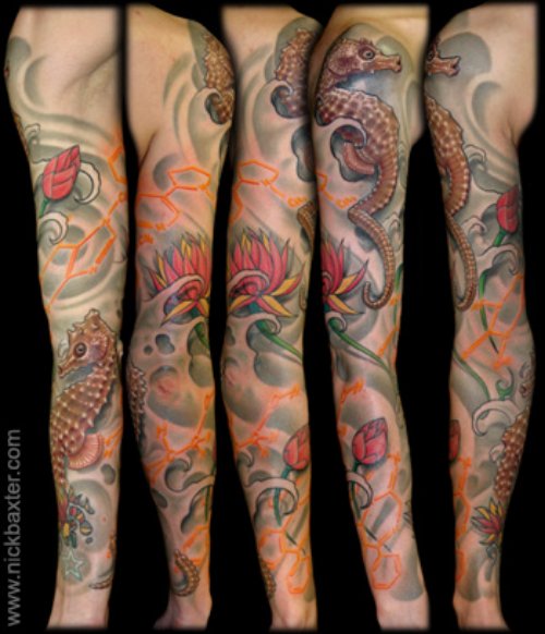 Awesome Color Ink Asian Tattoo On Full Sleeve