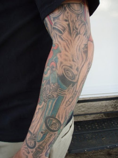 Amazing Man Left Sleeve Automobile Tattoo
