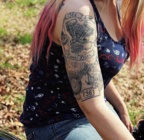 Girl Right Half Sleeve Automobile Tattoo