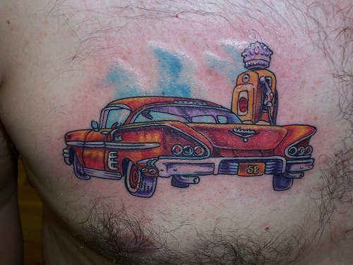 Automobile Tattoo On Man Chest
