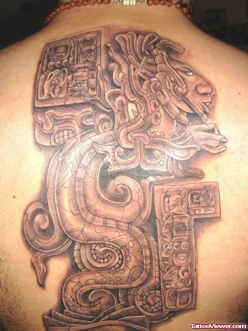 Dreadful Grey Ink Aztec Back Body Tattoo