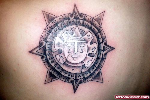 Aztec Sun Grey Ink Tattoo