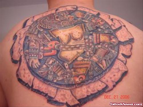 Stunning Aztec Tattoo On Man Upperback