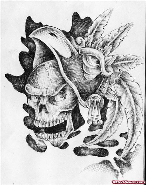 Stylish Aztec Skull Tattoo Design