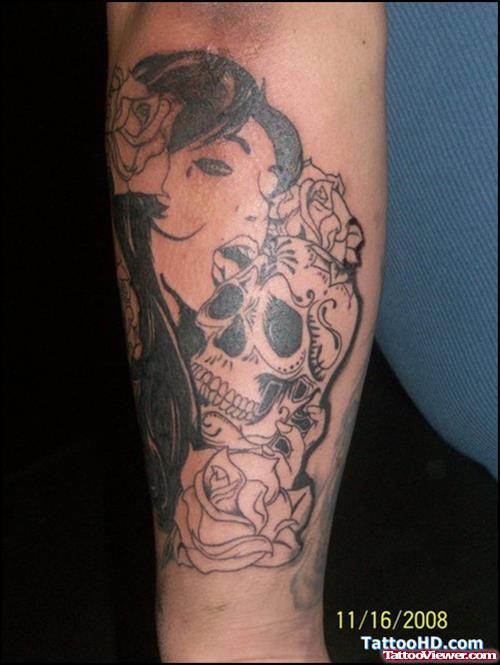 Aztec Girl With Skull Tattoo