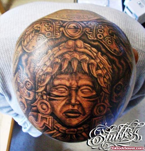 Aztec Face Head Tattoo