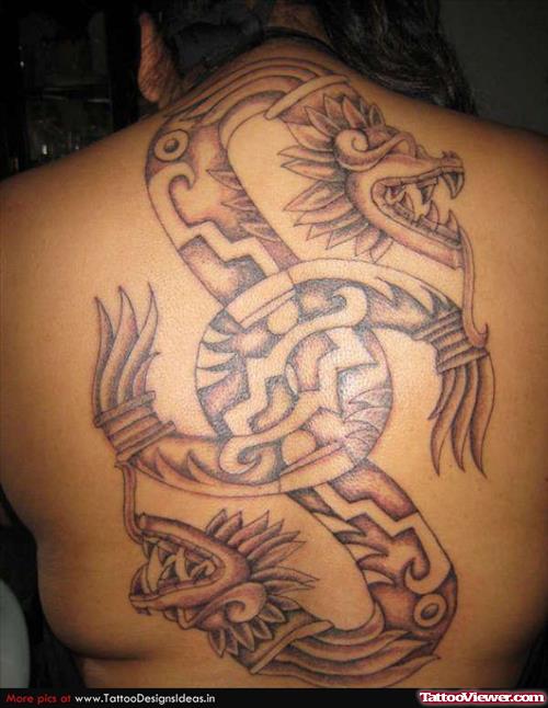 Aztec Snakes Tattoo On Back