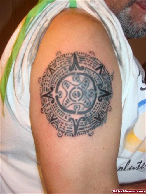 Right Bicep Aztec Tattoo