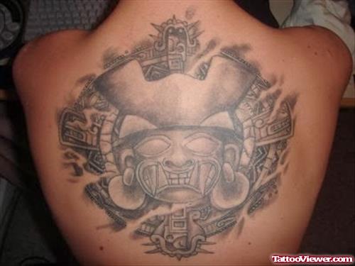 New Grey Ink Aztec Tattoo On Back