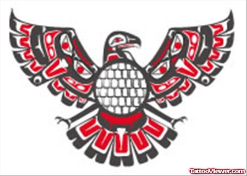 Black And Red Aztec Bird Tattoo Design