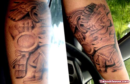 Aztec Sleeve Grey Ink Tattoo