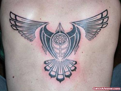 Aztec Bird Tattoo On Back