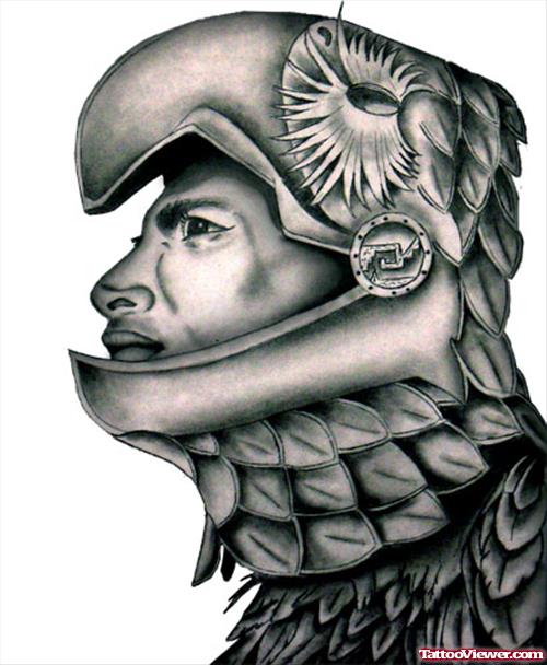 Grey Ink Aztec Warrior Tattoo design