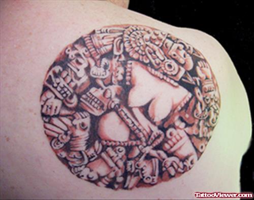 Aztec Tattoo On Right BAck SHoulder