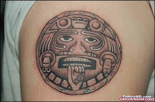 Grey Ink Aztec Sun Tattoo