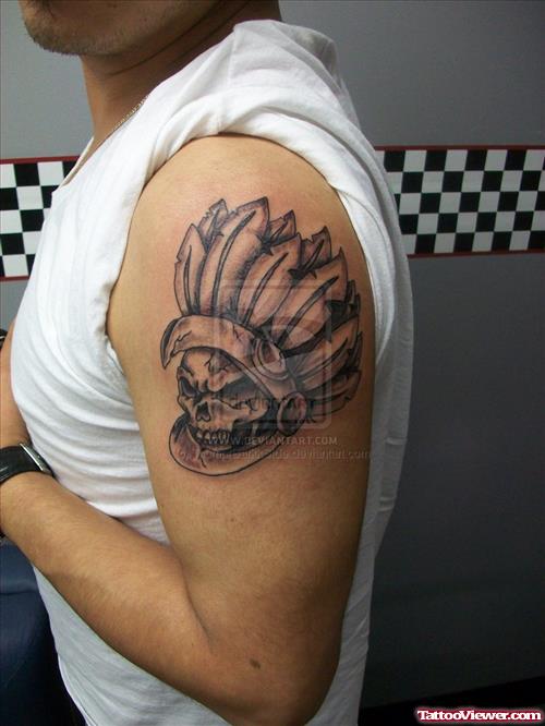 Aztec Eagle Feathers Tattoo On Left SHoulder