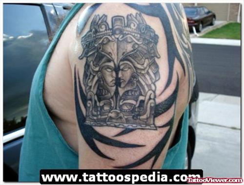 Aztec And Tribal Tattoo On Shoulder