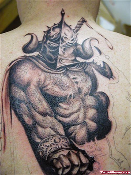 Aztec Warrior Tattoo On Upperback