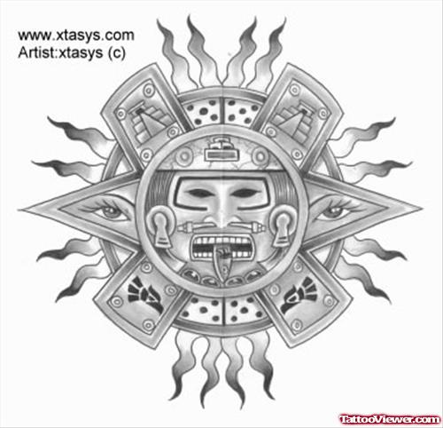 Aztec Sun And Tribal Tattoo Design