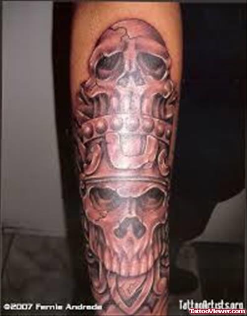 Aztec Skull Tattoo On Right Sleeve