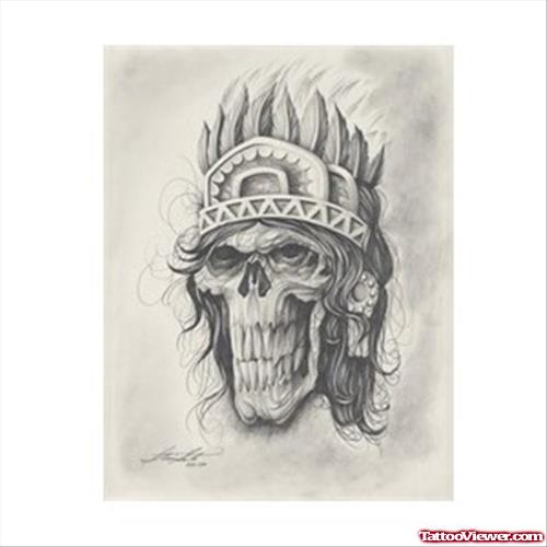 Attractive Aztec Skull Tattoo Design