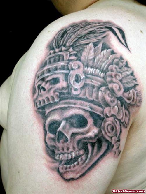 Aztec Skull Shoulder Tattoo