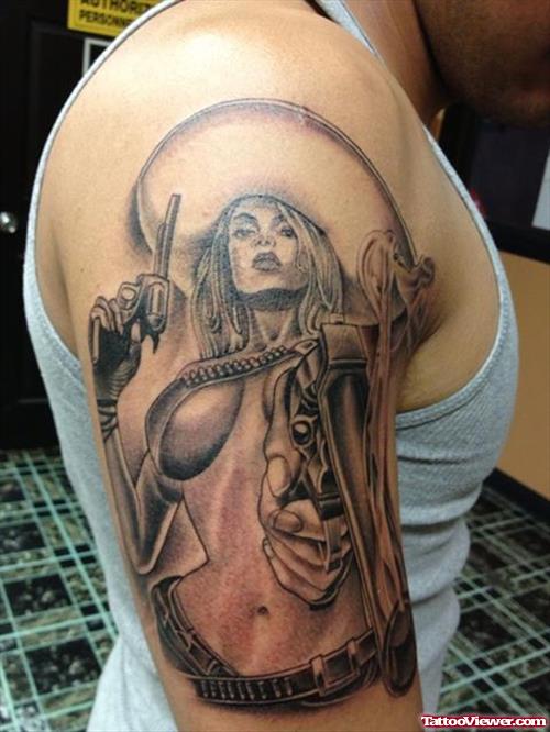 Aztec Girl Tattoo On Right Half Sleeve