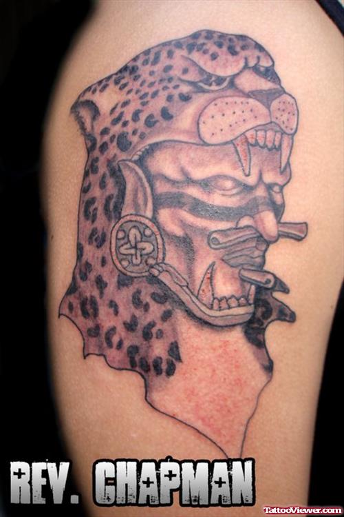 Aztec Jaguar Tattoo On Half Sleeve