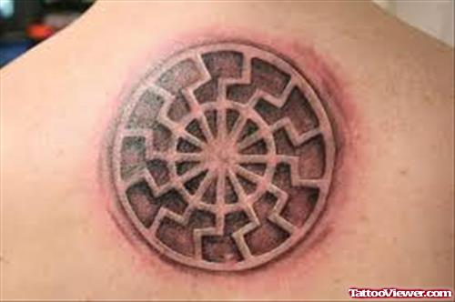 Aztec Circle Tattoo On Back