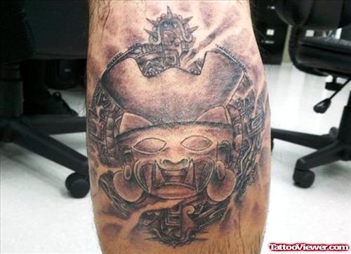 Awesome Aztec Warrior Tattoo On Leg