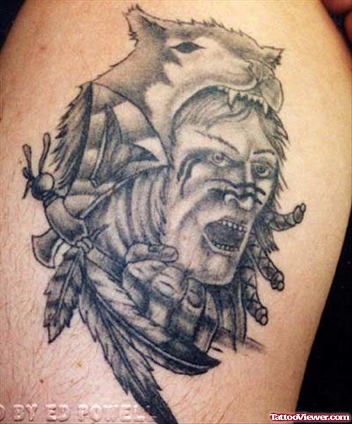 Amazing Aztec Grey Ink Tattoo