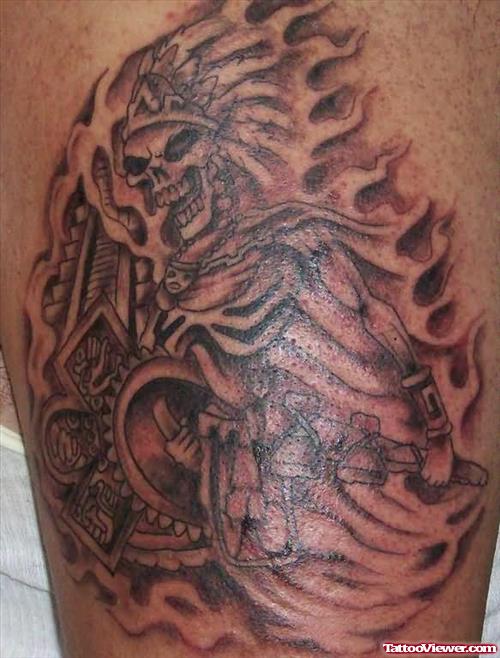 Aztec Flame Skull Tattoo